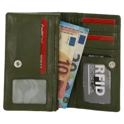 DOUBLE-D Γυναικείο δερμάτινο πορτοφόλι λαδί