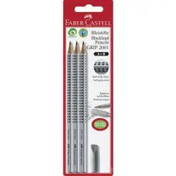 ΣΕΤ 3 ΜΟΛΥΒΙΑ FABER GRIP Β ΓΚΡΙ+ΓΟΜΑ ΚΑΠΑΚΙ ΓΚΡΙ