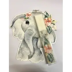 ΛΑΜΠΑΔΑ ΠΛΑΚΕ ΛΕΥΛΗ ΜΕ ΤΥΠΩΜΑ ΕΛΕΦΑΝΤΑΚΙ ΚΑΙ ΞΥΛΙΝΗ ΒΑΣΗ