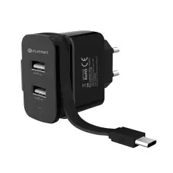 PLATINET ΦΟΡΤΙΣΤΗΣ ΤΟΙΧΟΥ 2x USB + CABLE TYPE C 3.4A