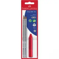 FABER-CASTELL ΣΕΤ 2 ΜΟΛΥΒΙΑ B ΓΚΡΙ GRIP + ΓΟΜΑ ΜΟΛΥΒΙ ΚΟΚΚΙΝΟ - ΜΠΛΕ