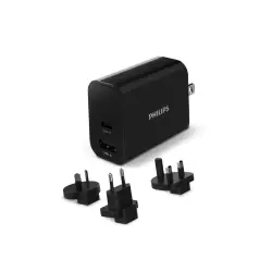 Philips DLP2621T.GRS Γρήγορος επιτοίχιος φορτιστής ταξιδιού με αντάπτορες