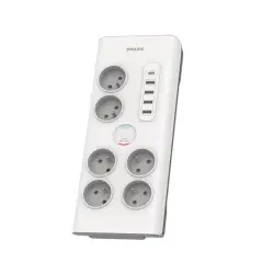 Philips SPN7060WA.GRS Πολύπριζο ασφαλείας 6 θέσεων με 1 USB Type-C 15 W και 4 USB Type-A 20