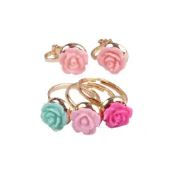 Great Pretenders Σετ σκουλαρίκια με κλιπ και 3 δαχτυλίδια Τριαντάφυλλο