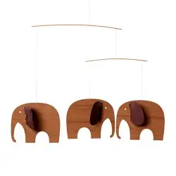Flensted Μόμπιλε Baby Elephants 3, wood Leather, Stainless steel, Wood Nature.