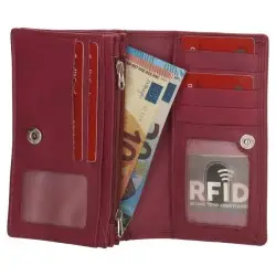 DOUBLE-D Γυναικείο δερμάτινο πορτοφόλι φούξια