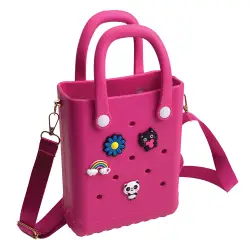 CACTUS CROQBAG με διακοσμητικά pins 16x20 cm - ΦΟΥΞΙΑ