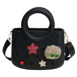 CACTUS CROQBAG με διακοσμητικά pins 22x26 cm - ΜΑΥΡΟ