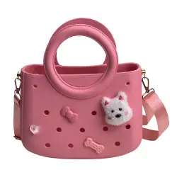 CACTUS CROQBAG με διακοσμητικά pins 22x26 cm - ΡΟΖ