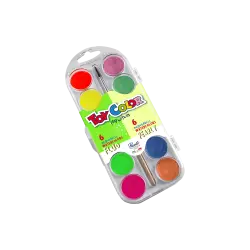 TOY COLOR ΝΕΡΟΧΡΩΜΑΤΑ ΜΕ ΠΙΝΕΛΟ ΠΛΑΣΤΙΚΟ BLISTER 12 ΧΡΩΜΑΤΑ Φ30mm PRIMARY PEARLY/FLUO (Το προιόν πωλείται σε μεμονωμένα τεμάχια