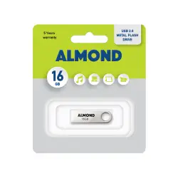 ALMOND FLASH DRIVE USB 2.0 16GB ΜΕΤΑΛΛΙΚΟ MINI