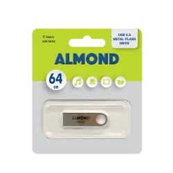 ALMOND FLASH DRIVE USB 2.0 64GB ΜΕΤΑΛΛΙΚΟ MINI