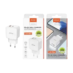 MTK ΦΟΡΤΙΣΤΗΣ ΧΩΡΙΣ ΚΑΛΩΔΙΟ 3.4 Α/ 35W 1 USB TYPE A & 1 TYPE C ΛΕΥΚΟΣ