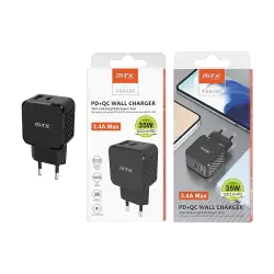 MTK ΦΟΡΤΙΣΤΗΣ ΧΩΡΙΣ ΚΑΛΩΔΙΟ 3.4Α/ 35W 1 USB TYPE A & 1TYPE C ΜΑΥΡΟΣ