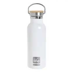 WHITE THERMOS 500ML BAMBOO LID