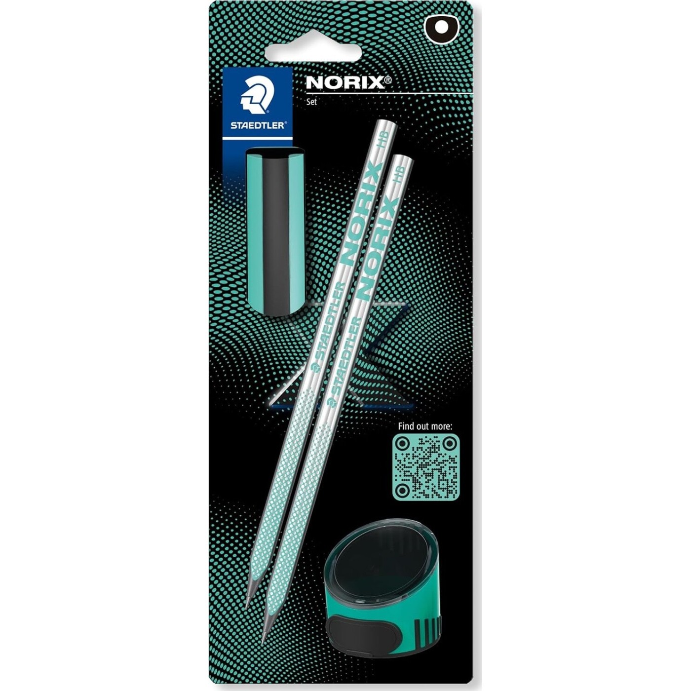 STAEDTLER Norix Σετ Blister (2 Μολύβια HB, 1 Γόμα Και 1 Ξύστρα Μονής Οπής) - Τυρκουάζ - Για Σκίτσο Και Γραφή