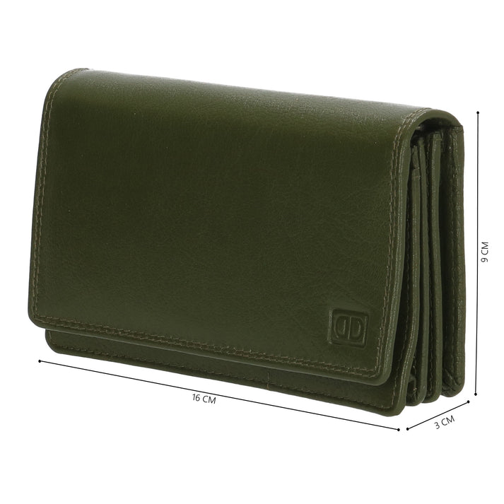 DOUBLE-D Γυναικείο δερμάτινο πορτοφόλι λαδί