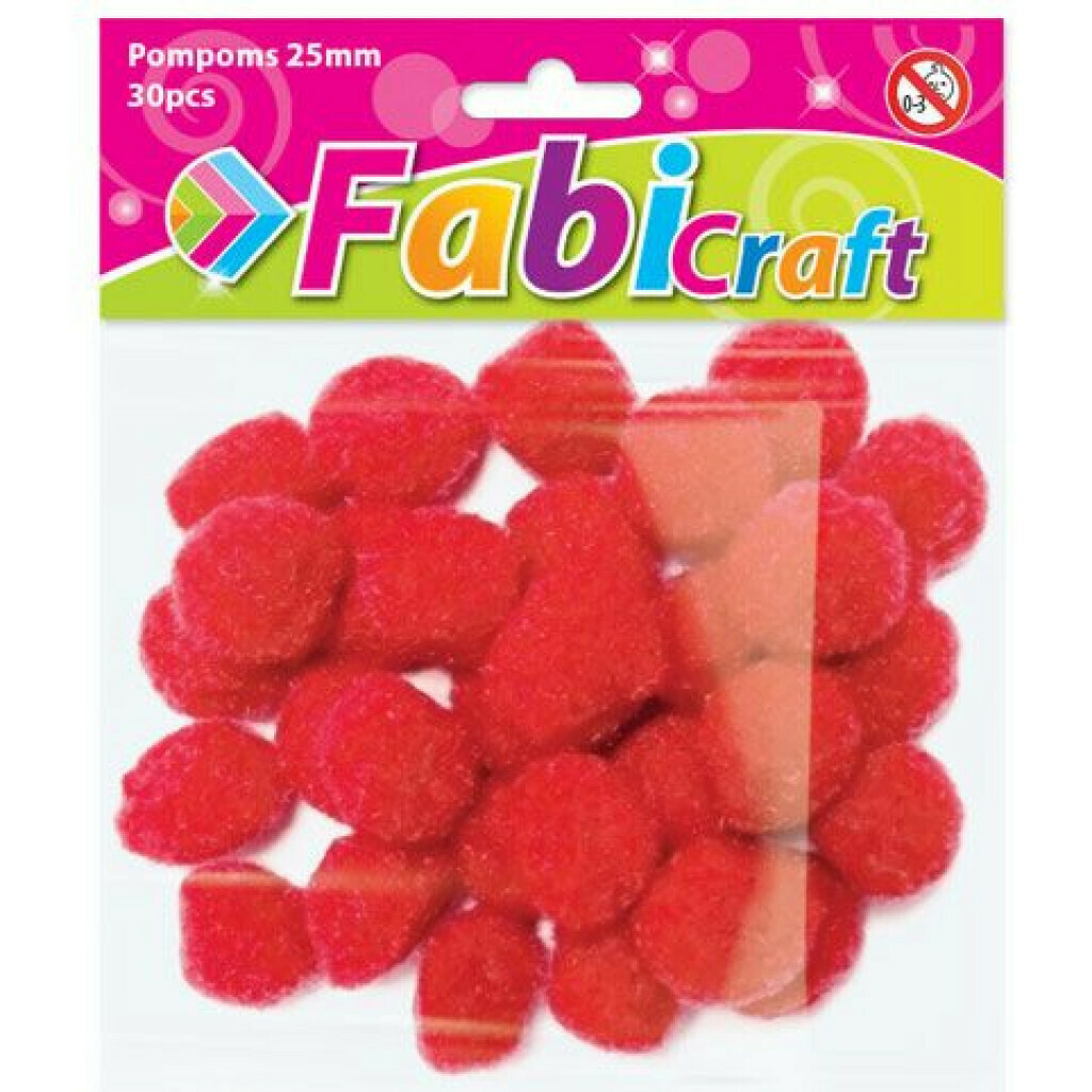 Fabi Πομ Πομ Χειροτεχνίας Κόκκινο 2,5 εκ. 30 τμχ