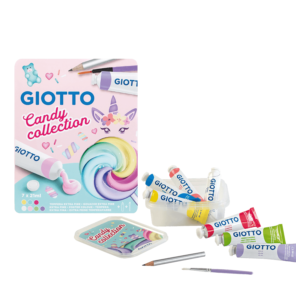 GIOTTO ΤΕΜΠΕΡΑ 7 ΧΡΩΜΑΤΑ 21ml ΜΕ ΜΟΛΥΒΙ & ΠΙΝΕΛΟ CANDY
