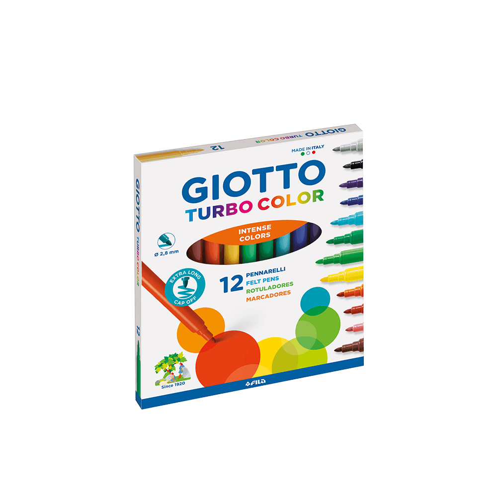 GIOTTO ΜΑΡΚΑΔΟΡΟΙ SUPERWASH ΘΗΚΗ ΧΑΡΤΙΝΗ ΚΟΥΤΙ TURBO COLOR 3+ Φ2.8mm 12 ΧΡΩΜΑΤΑ