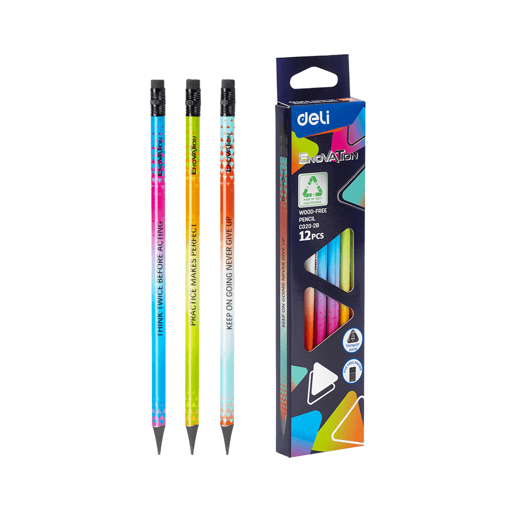 DELI ΜΟΛΥΒΙ ΤΡΙΓΩΝΙΚΟ ΜΕ ΓΟΜΑ 2B WOOD-FREE BLISTER ENOVATION ΑΣΣΟΡΤΙ  (Το προιόν πωλείται σε μεμονωμένα τεμάχια του ενός)