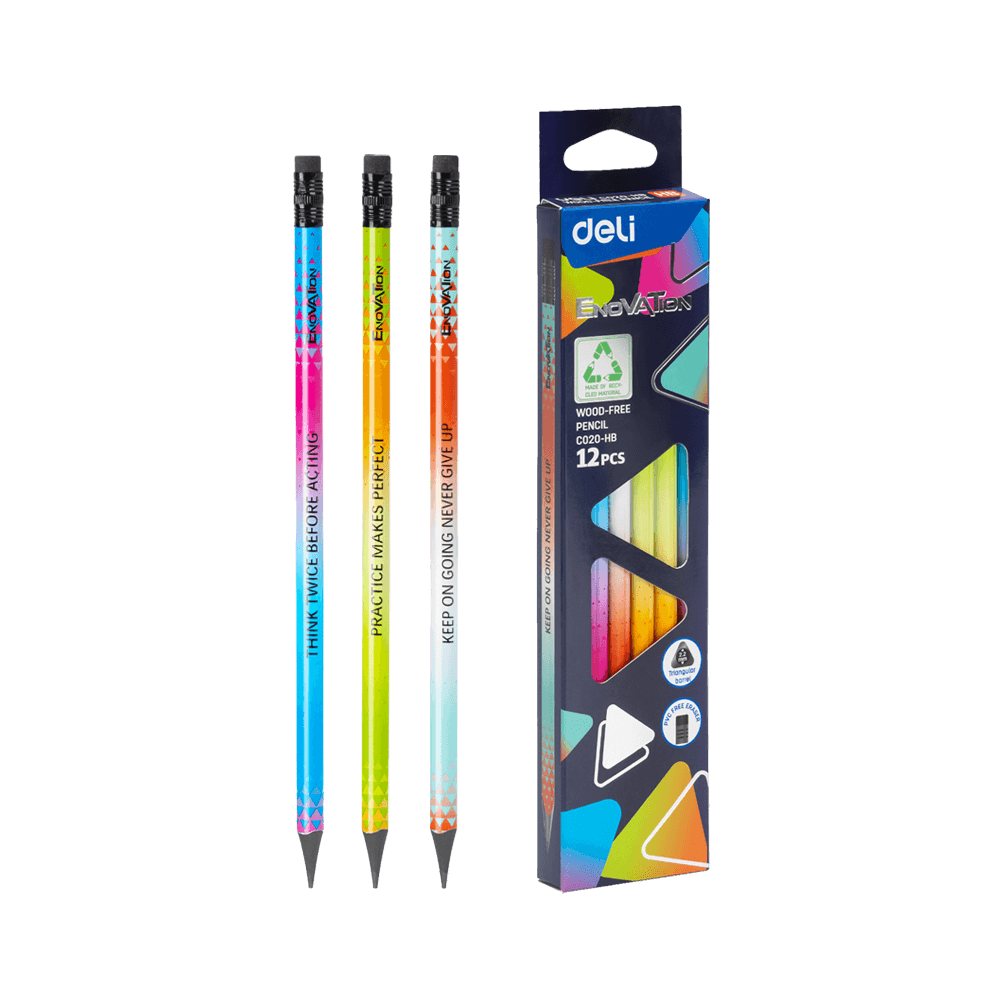 DELI ΜΟΛΥΒΙ ΤΡΙΓΩΝΙΚΟ ΜΕ ΓΟΜΑ HB WOOD-FREE BLISTER ENOVATION ΑΣΣΟΡΤΙ  (Το προιόν πωλείται σε μεμονωμένα τεμάχια του ενός)