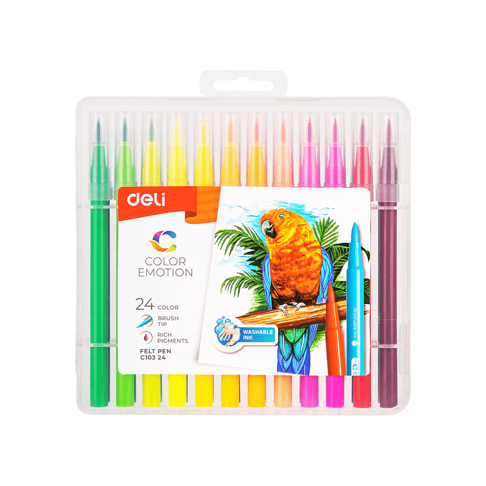 DELI ΜΑΡΚΑΔΟΡΟΙ ΣΧΕΔΙΟΥ ΠΙΝΕΛΟ WASHABLE ΘΗΚΗ ΠΛΑΣΤΙΚΗ 24 ΧΡΩΜΑΤΑ COLOR EMOTION