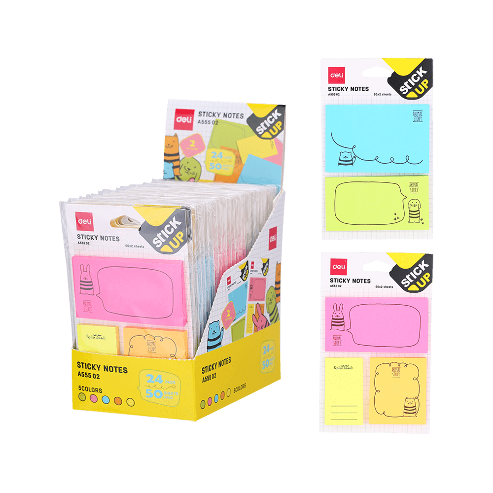 DELI ΒΙΤΡΙΝΑ ΓΕΜΑΤΗ ΧΑΡΤΙΑ ΣΗΜΕΙΩΣΕΩΝ ΑΥΤΟΚΟΛΛΗΤΑ 50 ΦΥΛΛΑ ΑΣΣΟΡΤΙ 2 (Το προιόν πωλείται σε μεμονωμένα τεμάχια του ενός)