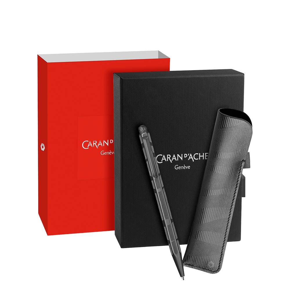 CARAN D'ACHE ΣΤΥΛΟ BALLPOINT MEDIUM ΜΑΥΡΟ ΜΕΛΑΝΙ ΜΕΤΑΛΛΙΚΟ & ΔΕΡΜΑΤΙΝΗ ΘΗΚ