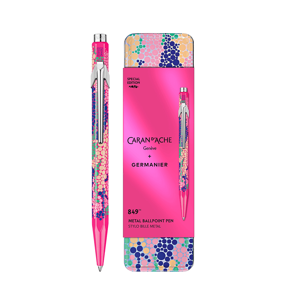 CARAN D'ACHE ΣΤΥΛΟ BALLPOINT ΜΑΥΡΟ ΜΕΛΑΝΙ ΣΕ ΜΕΤΑΛΛΙΚΟ ΚΟΥΤΙ 849 GERMANIER PINK FLUO