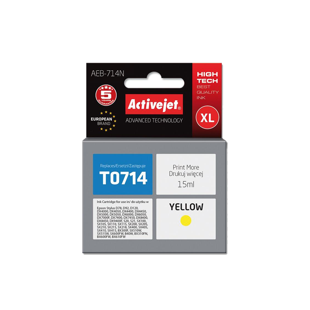 ACTIVE JET INK ΣΥΜΒΑΤΟ ΜΕ EPSON AEB-714N #T0714 YELLOW 15ml (Ν) #C13T07144012