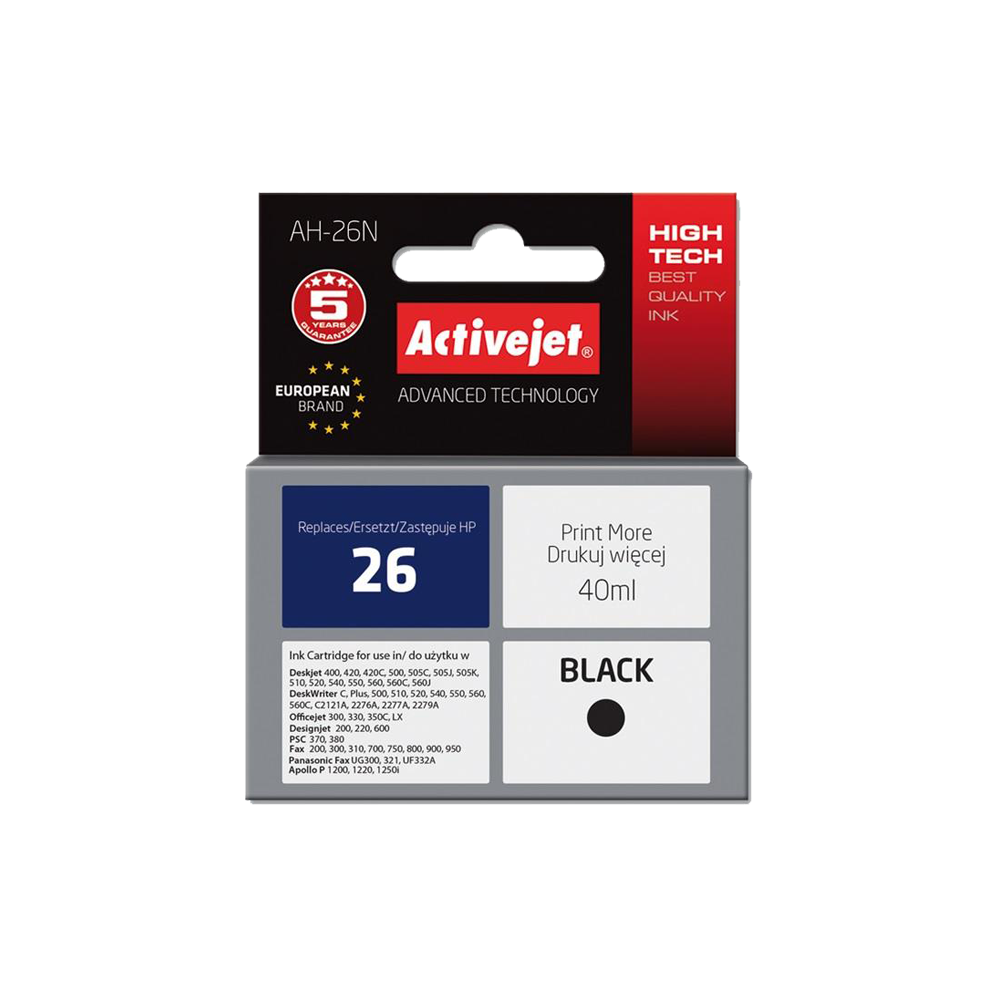 ACTIVE JET INK ΣΥΜΒΑΤΟ ΜΕ HP AH-26N #26 BLACK 40ml (Ν) #51626AE