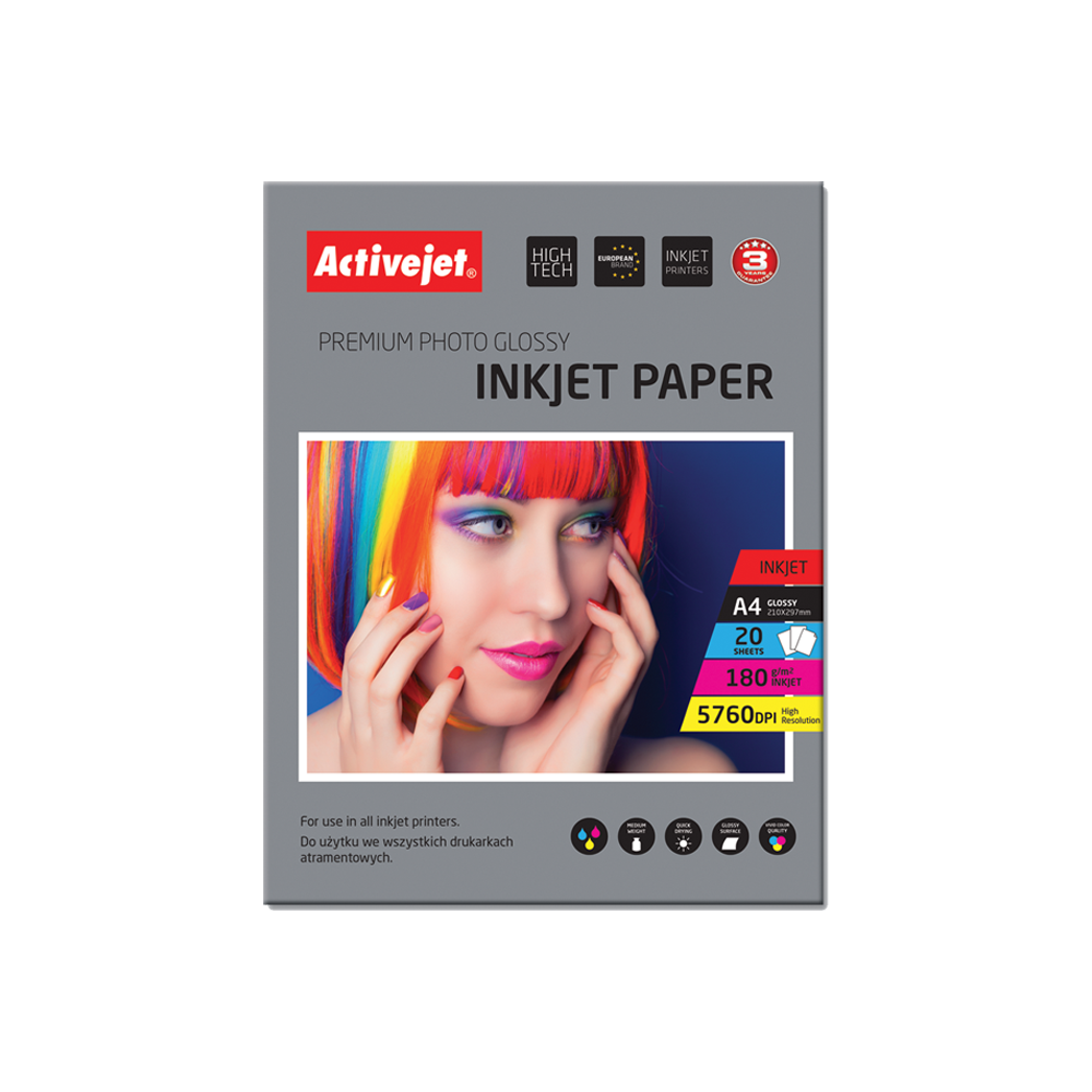 ACTIVE JET ΧΑΡΤΙ ΦΩΤΟΓΡΑΦΙΚΟ Α4 ΓΥΑΛΙΣΤΕΡΟ 20 ΦΥΛΛΑ 180gsm EXPACJPAP0009