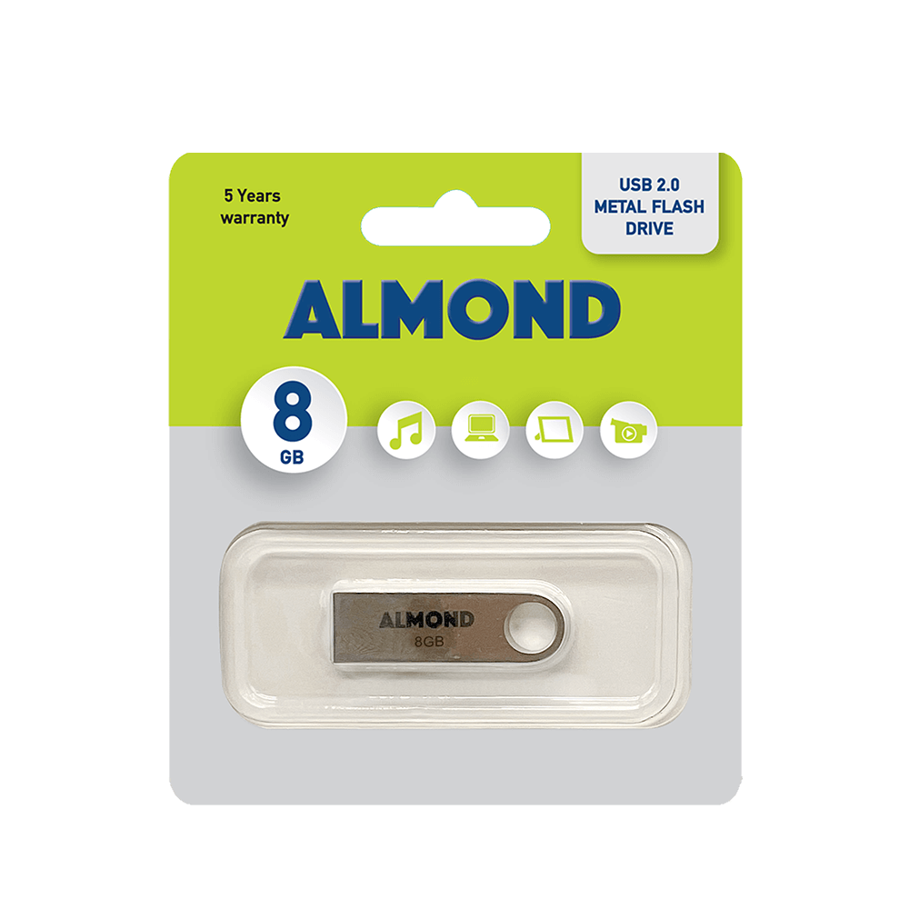ALMOND FLASH DRIVE USB 2.0 8GB ΜΕΤΑΛΛΙΚΟ MINI