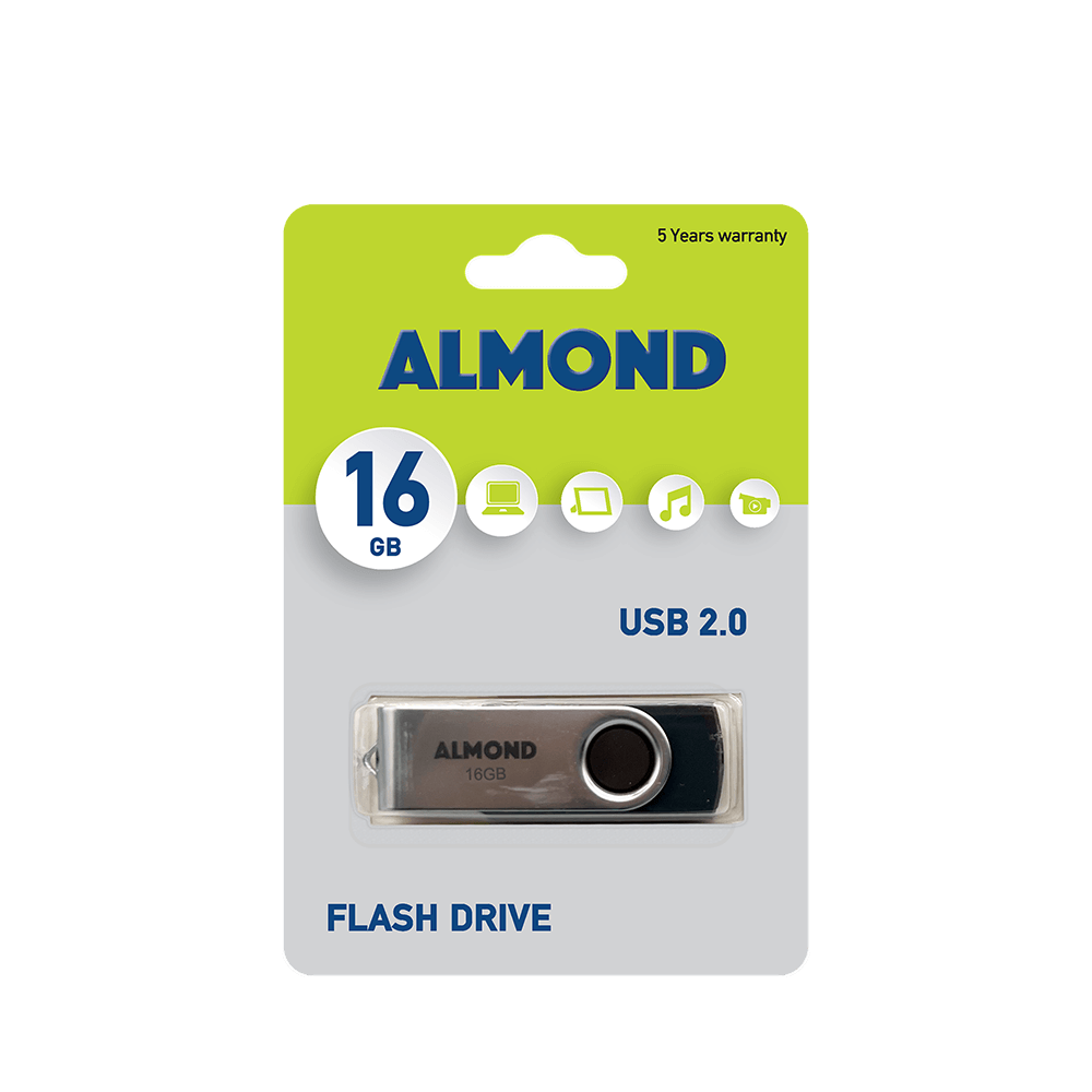 ALMOND FLASH DRIVE USB 2.0 16GB TWISTER ΜΑΥΡΟ