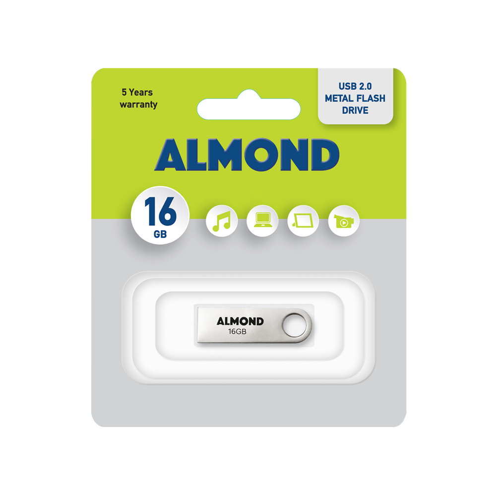 ALMOND FLASH DRIVE USB 2.0 16GB ΜΕΤΑΛΛΙΚΟ MINI