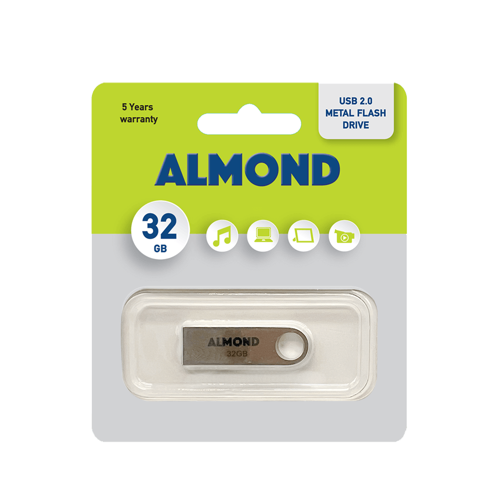 ALMOND FLASH DRIVE USB 2.0 32GB ΜΕΤΑΛΛΙΚΟ MINI