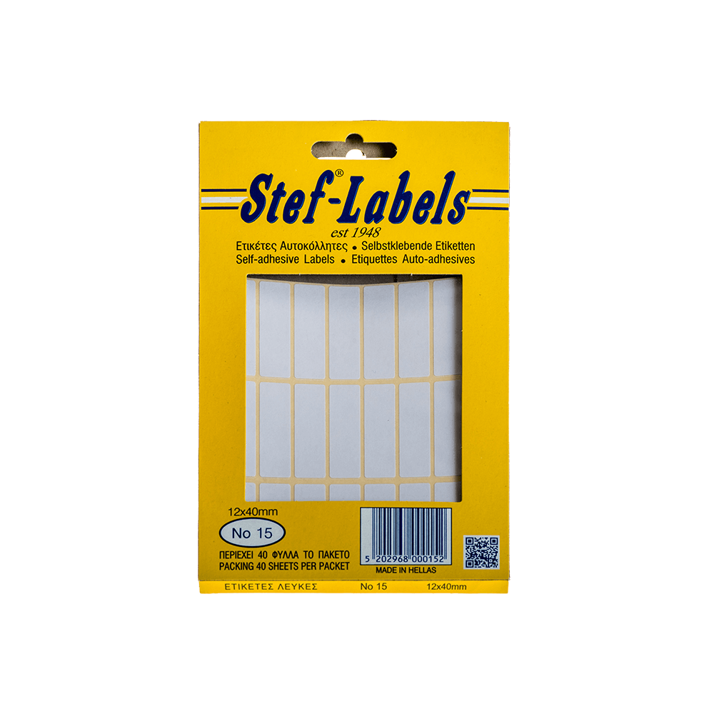 STEF ΕΤΙΚΕΤΕΣ ΑΥΤΟΚΟΛΛΗΤΕΣ 12x40mm 24/ΦΥΛΛΟ ΛΕΥΚΕΣ 40 ΦΥΛΛΑ