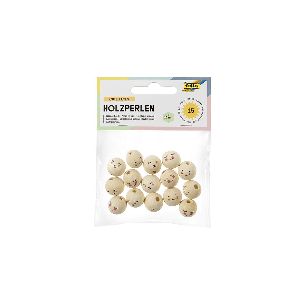 FOLIA ΧΑΝΤΡΕΣ ΞΥΛΙΝΕΣ ΣΤΡΟΓΓΥΛΕΣ 15 ΤΕΜΑΧΙΑ 15mm CUTE FACES