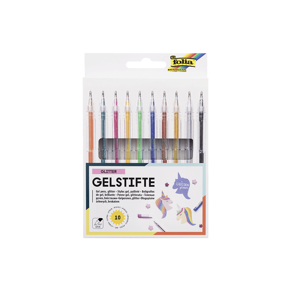 FOLIA ΣΤΥΛΟ GEL 1mm GLITTER ΧΡΩΜΑΤΑ 10 ΤΕΜΑΧΙΑ