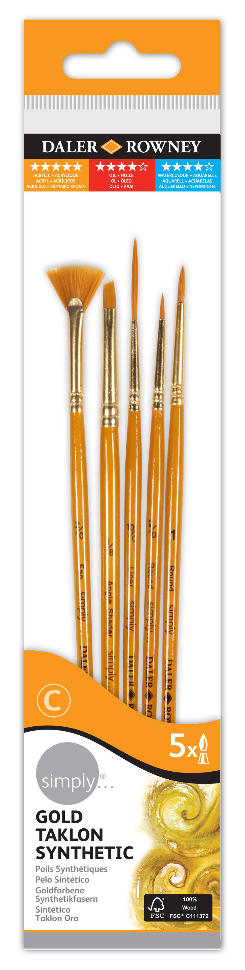 Simply Ακρυλικά Πινέλα Gold Taklon Σετ 5τμχ - Short Handle #1