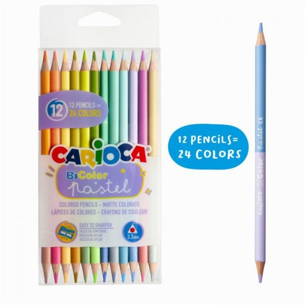 CARIOCA ΞΥΛΟΜΠΟΓΙΕΣ ΠΑΣΤΕΛ BICOLOR 12ΤΜΧ – 24ΧΡΩΜΑΤΑ