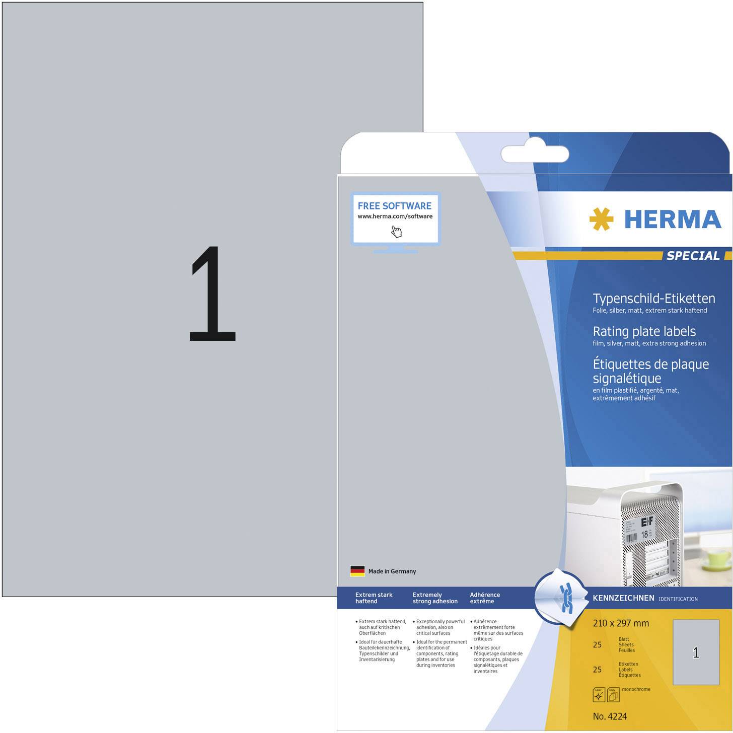 Ετικέτες Ασημί Ματ Herma 210x297mm 25 Φύλλα 25 Ετικέτες No 4224