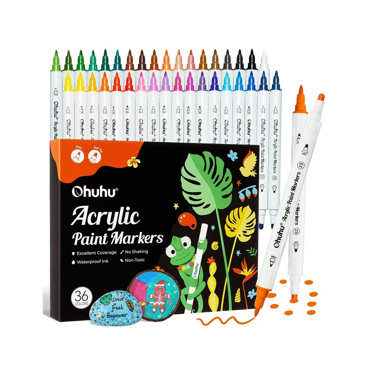 Ohuhu Acrylic Paint Markers Cotton-core Σετ 36 Ακρυλικών Μαρκαδόρων Fine & Dot