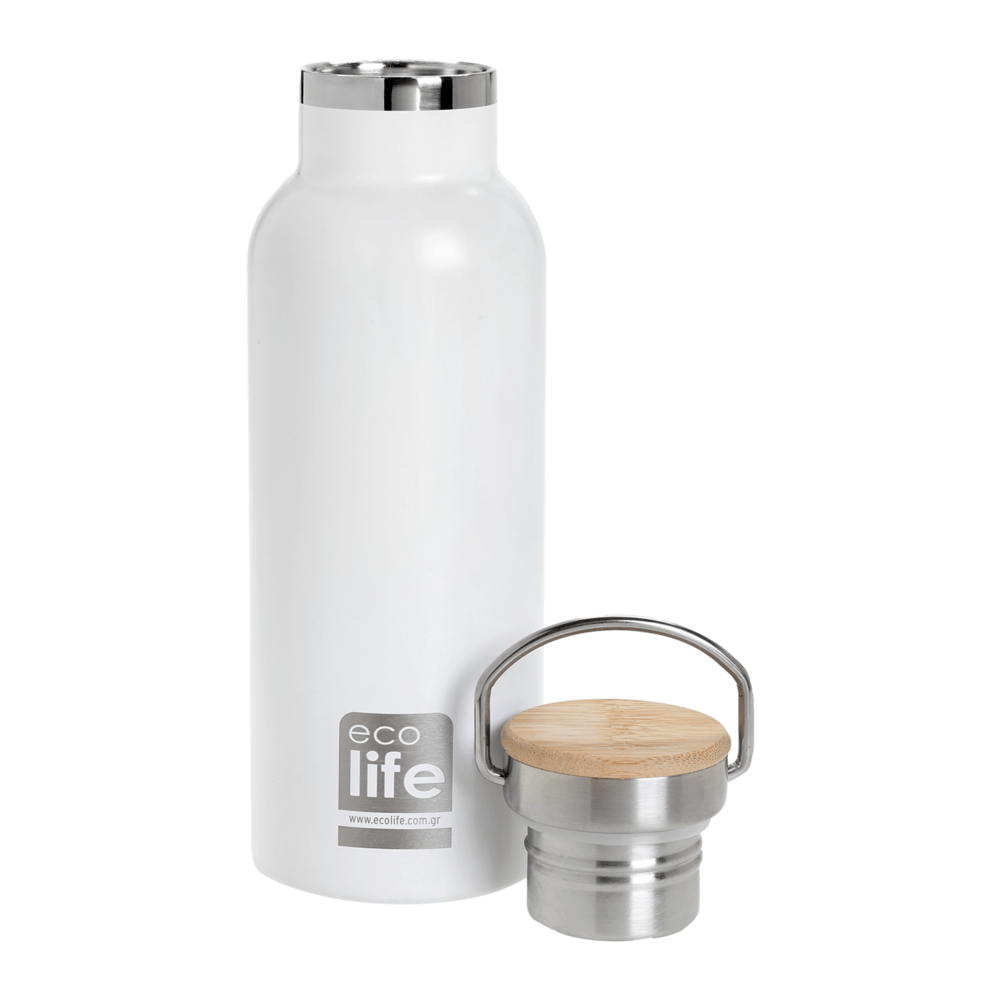 WHITE THERMOS 500ML BAMBOO LID