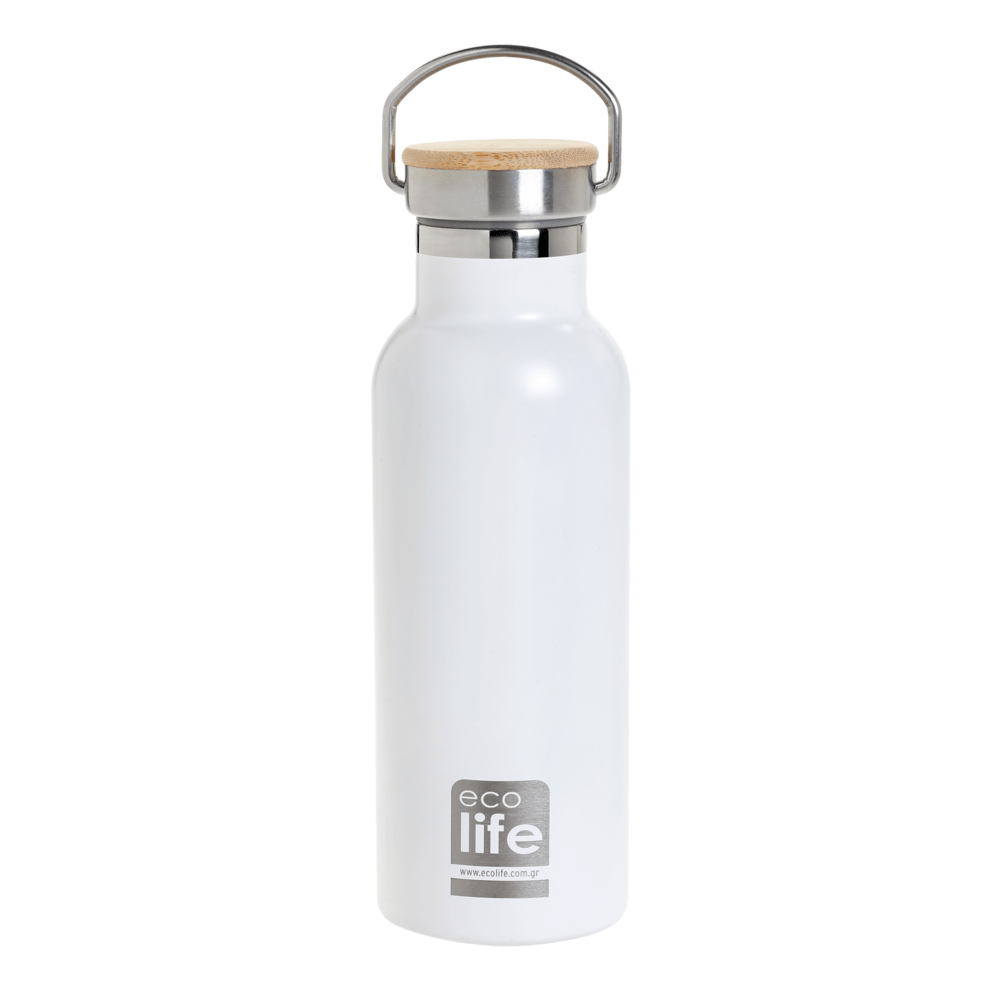 WHITE THERMOS 500ML BAMBOO LID