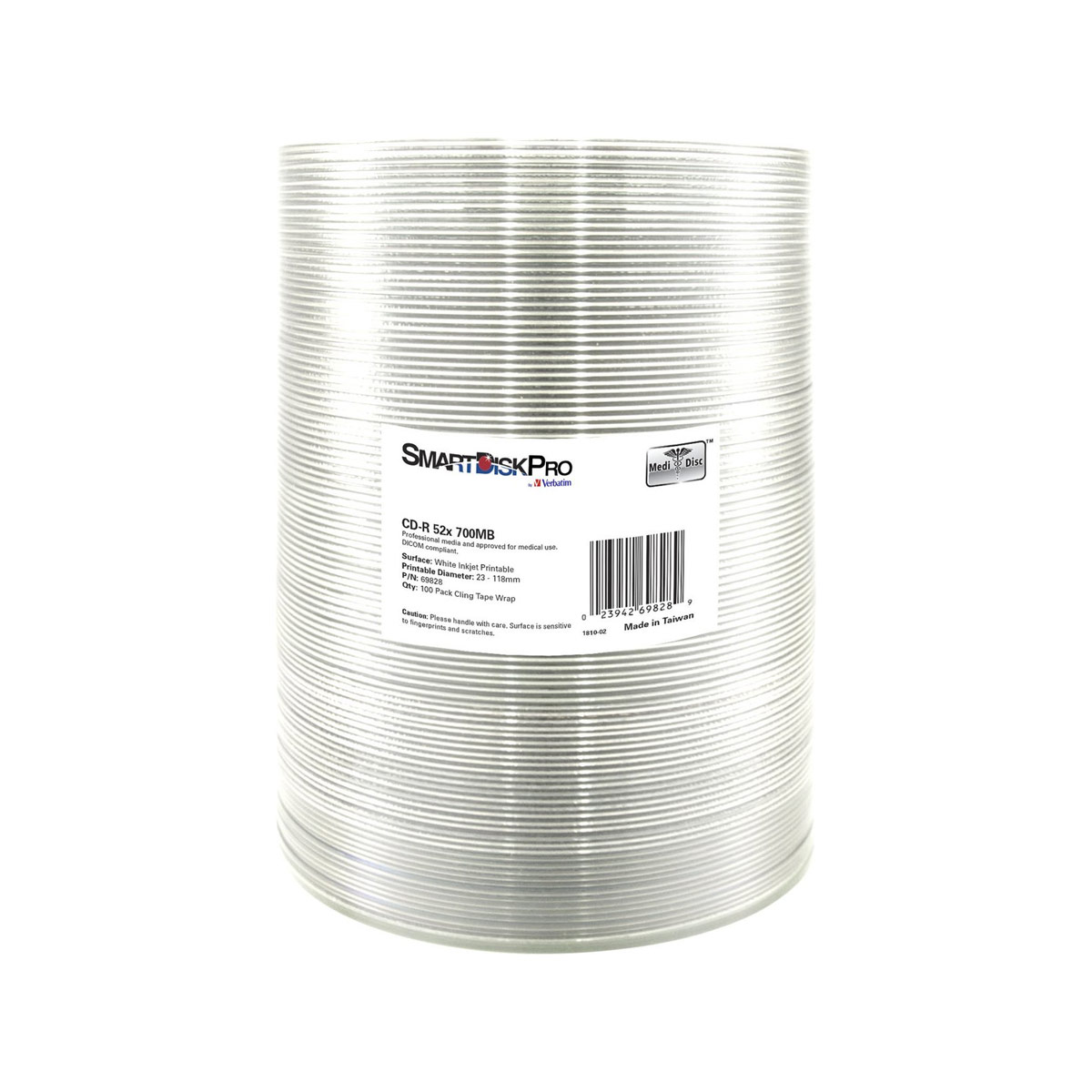 SmartDisk Pro CD-R 52x 700MB, 100-Pack Wrap, White Inkjet Printable - 69828