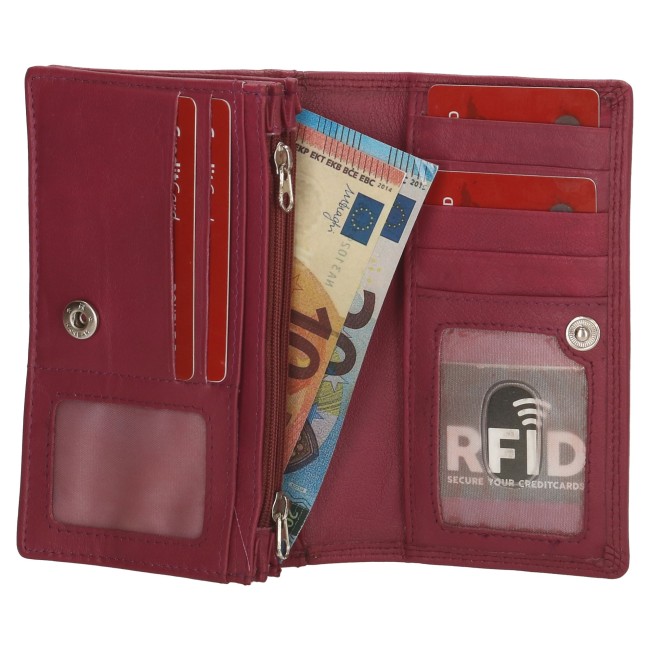 DOUBLE-D Γυναικείο δερμάτινο πορτοφόλι φούξια