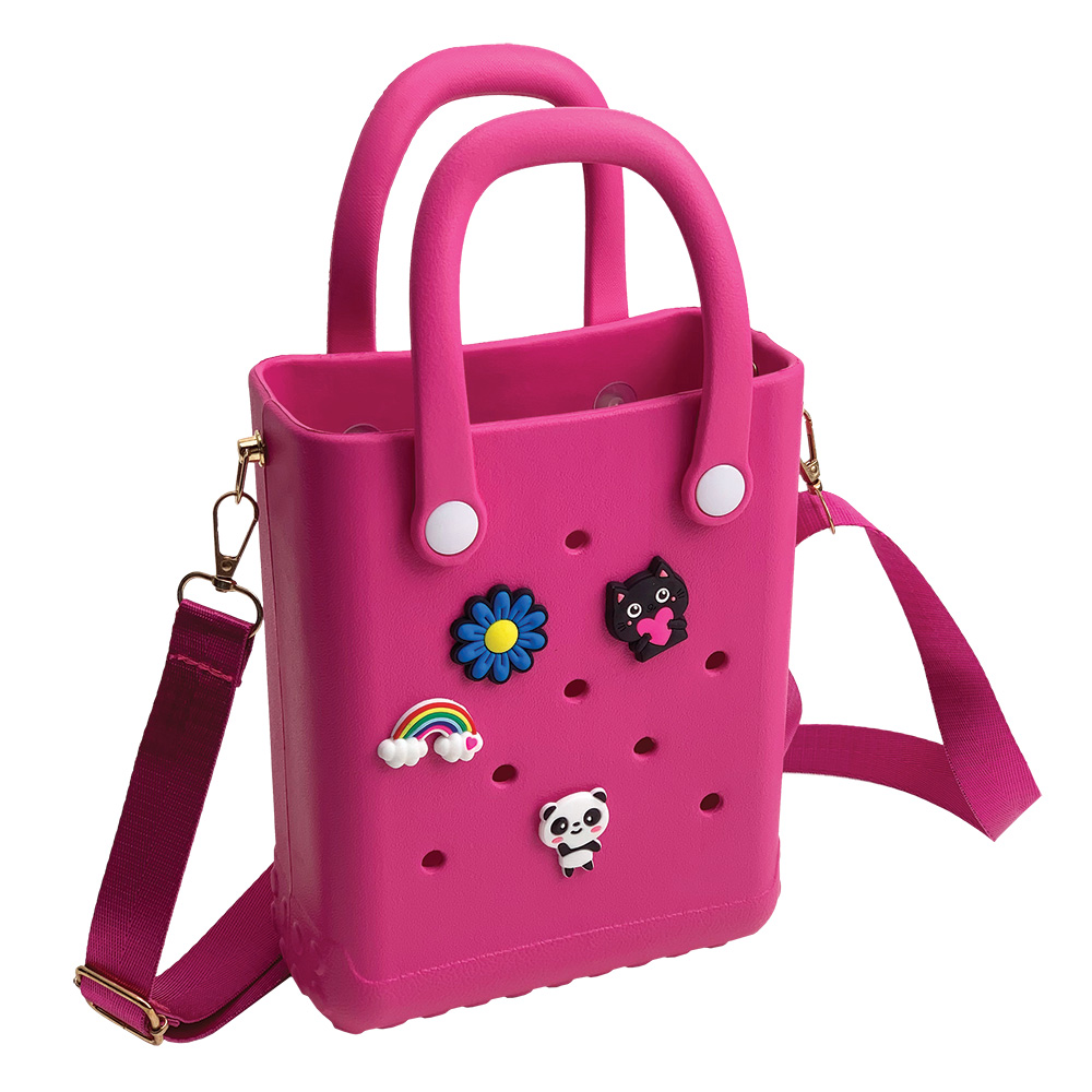 CACTUS CROQBAG με διακοσμητικά pins 16x20 cm - ΦΟΥΞΙΑ